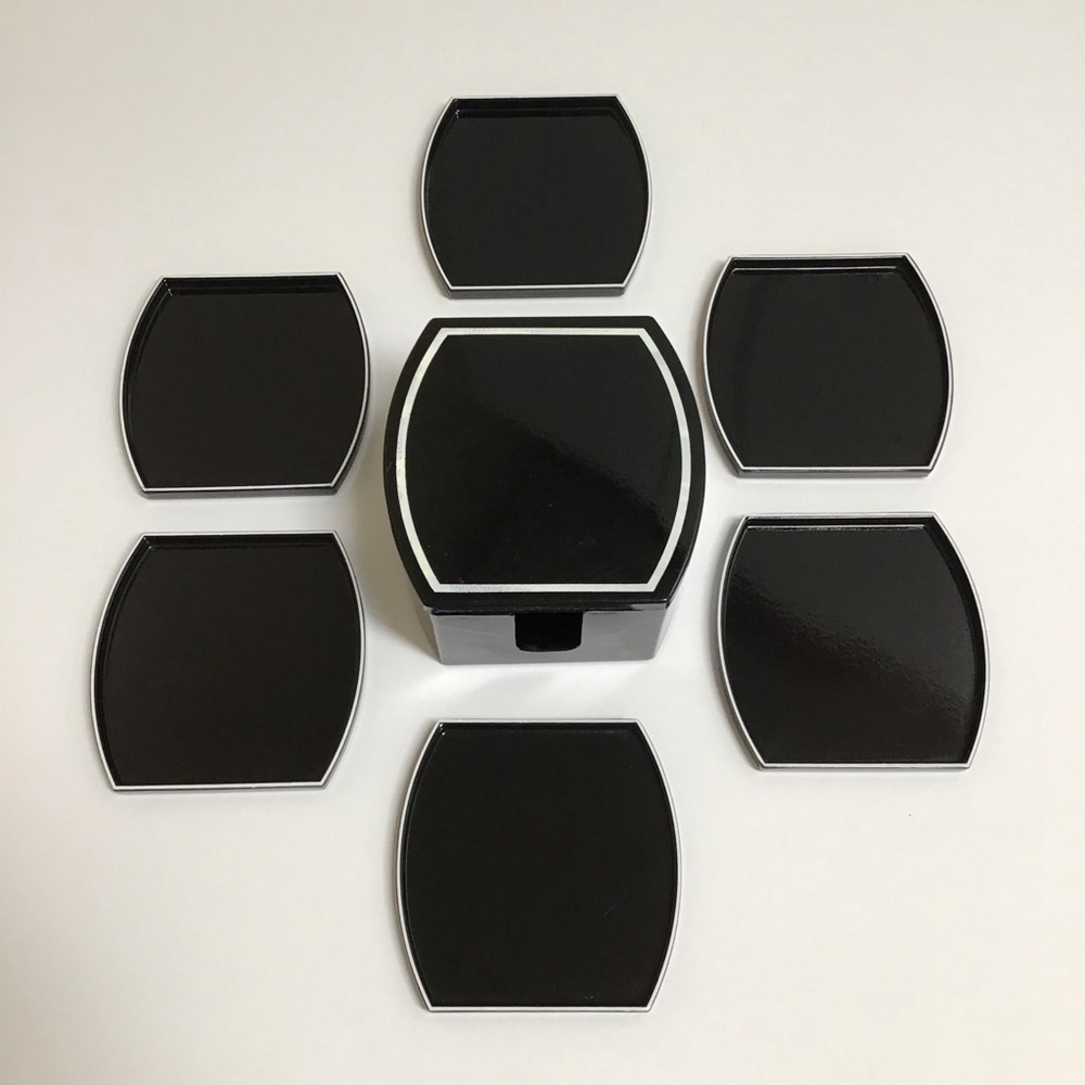 Mid Century Benjamin & Medwin Black Laquerware Coaster SET OF 6 Boxed Bar Japan